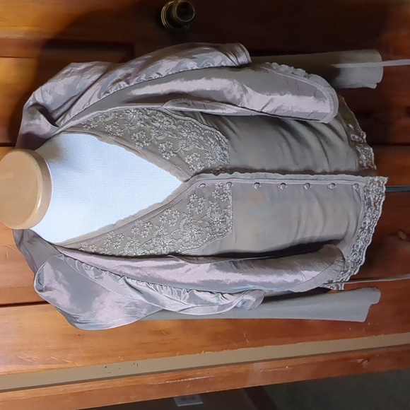 KAPALUA* long sleeve jacket top combo lace detail covered button closure mesh - Picture 3 of 17